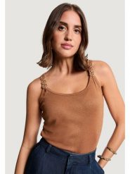 Morgan Top 251-DIDOA Miedziany Slim Fit. Brązowe topy damskie Morgan, xl, bez wzorów, z wiskozy, bez kołnierzyka. Za 129.99 zł.