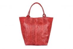 Shopper bag czerwony wężowy skórzany L94. Czerwone shopper bag damskie z aplikacjami, z materiału, małe, zamszowe, bez dodatków. Za 230.99 zł.