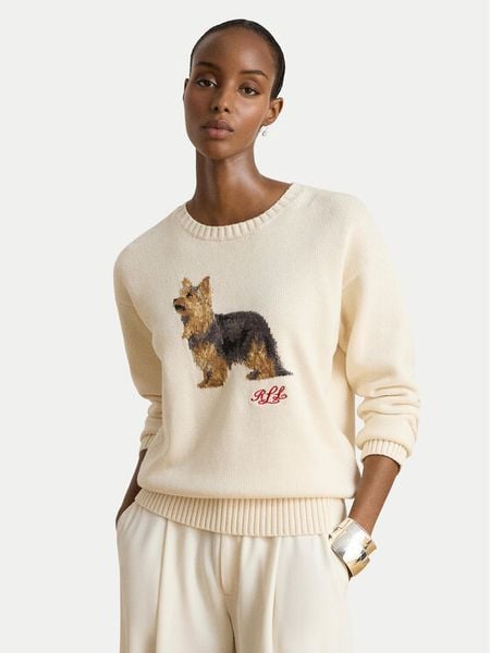 LAUREN RALPH LAUREN Sweter 200B27841001 Beżowy jasny Relaxed Fit. Brązowe swetry klasyczne damskie Lauren Ralph Lauren, s, bez kołnierzyka. Za 1,199.00 zł.