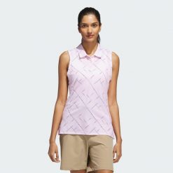 Koszulka Ultimate365 Printed Sleeveless Polo. Czerwone bluzki damskie Adidas, l, bez wzorów, sportowe, bez kołnierzyka, bez ramiączek. Za 279.00 zł.