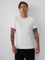 4F T-shirt slim gładki męski - kremowy M. Białe t-shirty męskie 4f, m, bez wzorów, z dzianiny, bez kołnierzyka. Za 69.99 zł.
