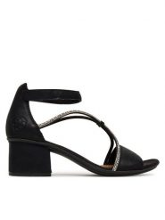 Rieker Sandały 64654-00 Czarny. Czarne sandały damskie Rieker, bez wzorów, z materiału, bez obcasa, na słupku. Za 319.99 zł.