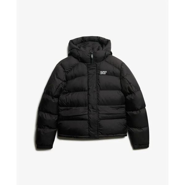 Damska kurtka puchowa Superdry 5 Baffle. Czarne kurtki damskie Superdry., m, bez wzorów, z puchu, z kapturem. Za 415.50 zł.