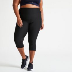Legginsy fitness damskie Domyos 7/8. Czarne legginsy damskie DOMYOS, l, bez wzorów, z elastanu. Za 89.99 zł.