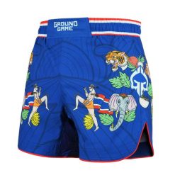 Lekkie spodenki do MMA i BJJ Ground Game Bangkok męskie. Niebieskie szorty męskie GROUND GAME, bez kołnierzyka. Za 189.99 zł.