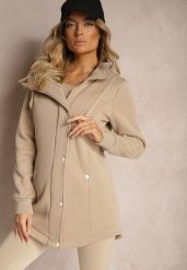 Ciemnobeżowa Bluza z Dodatkiem Bawełny o Długim Kroju z Kapturem Zapinana na Napy Coriora. Brązowe bluzy z kapturem damskie Renee, s, z bawełny. Za 59.99 zł.