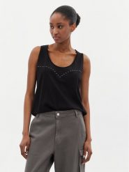 Pinko Top Duplicity 103729 A1XR Czarny Regular Fit. Czarne topy damskie Pinko, xs, bez wzorów, z bawełny, bez kołnierzyka. Za 449.99 zł.