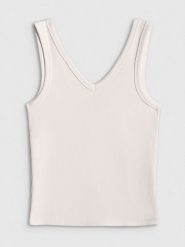 4F Top slim z prążkowanej dzianiny damski - biały XL. Białe topy damskie 4f, uniwersalny, bez wzorów, z bawełny, bez kołnierzyka. Za 59.99 zł.