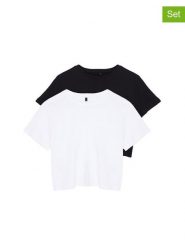 Trendyol Koszulki (2 szt.) w kolorze białym i czarnym rozmiar: M. Białe t-shirty damskie Trendyol, m, bez wzorów, z bawełny, bez kołnierzyka. Za 65.85 zł.