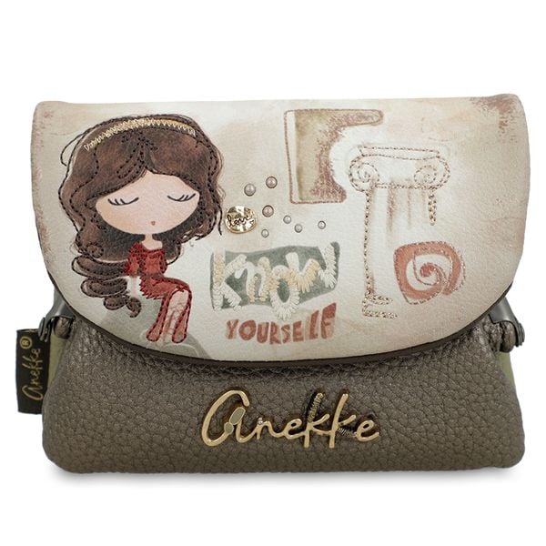 Portfel damski Anekke, portmonetka mała z kieszenią zamykaną na suwak, beżowy, 42709-016. Brązowe portfele damskie Anekke, z aplikacjami. Za 129.00 zł.