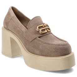 Beżowe Półbuty Armodo Stylowe Obuwie Damskie. Brązowe półbuty damskie Armodo, bez wzorów, z materiału, eleganckie, bez obcasa, na obcasie. Za 389.00 zł.