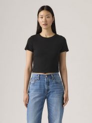Levi's Koszulka w kolorze czarnym rozmiar: XXS. Czarne bluzki damskie Levi's, s, bez wzorów, z bawełny, bez kołnierzyka. Za 71.56 zł.