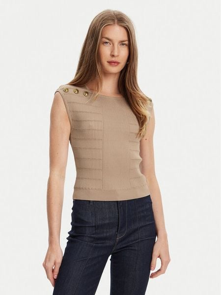 Guess Bluzka W5YR12 Z0130 Brązowy Regular Fit. Brązowe bluzki damskie Guess, s, z aplikacjami, z syntetyku, bez ramiączek. Za 232.99 zł.