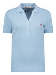 Geographical Norway Koszulka polo "Kelodie" w kolorze błękitnym rozmiar: XL. Niebieskie bluzki damskie Geographical Norway, xl, bez wzorów, bez kołnierzyka, bez ramiączek. Za 65.85 zł.