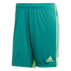Krótkie spodenki piłkarskie adidas Tastigo 19 Męskie. Zielone szorty męskie Adidas, z materiału, bez kołnierzyka. Za 96.40 zł.