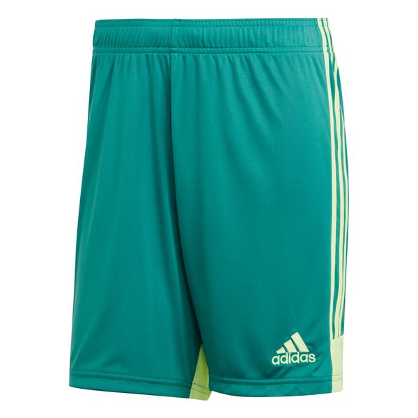 Krótkie spodenki piłkarskie adidas Tastigo 19 Męskie. Zielone szorty męskie Adidas, z materiału, bez kołnierzyka. Za 106.50 zł.