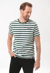 T-shirt w paski T-AIR. Zielone t-shirty męskie Volcano, l, bez wzorów, z bawełny, bez kołnierzyka. Za 69.99 zł.