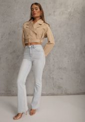 Niebieskie Jeansy Dzwony z Bawełną High Waist Basaia. Niebieskie jeansy damskie Renee, z podwyższonym stanem. Za 119.99 zł.