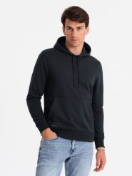 Męska dresowa bluza kangurka z kapturem BASIC – czarna V9 OM-SSBN-0161 - XXL. Czarne bluzy z kapturem męskie Ombre Clothing, l, z dresówki. Za 113.99 zł.