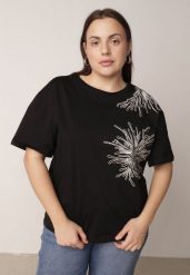 Czarny T-shirt Bawełniany z Ozdobnymi Cekinami Greyfeather. Czarne t-shirty damskie Born2be, plus size, bez wzorów, z bawełny, bez kołnierzyka. Za 59.99 zł.