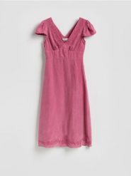 Sukienka z cupro - brudny róż. Czerwone sukienki damskie Reserved, na co dzień, l, bez wzorów, z tkaniny, bez kołnierzyka, bez ramiączek, proste. Za 279.99 zł.