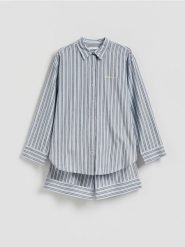 Popelinowa piżama w paski - jasnoniebieski. Niebieskie piżamy damskie Reserved, l, bez wzorów, z bawełny, bez ramiączek. Za 139.99 zł.