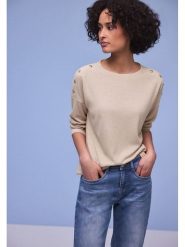 Street One Koszulka w kolorze beżowym rozmiar: 46. Brązowe bluzki damskie Street One, bez wzorów, street, bez kołnierzyka, bez ramiączek. Za 127.95 zł.