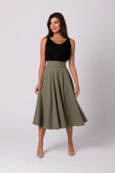 Rozkloszowana spódnica z wysokim stanem i kieszeniami khaki. Brązowe spódniczki damskie Bewear, na lato, xl, bez wzorów, z podwyższonym stanem, midi, rozkloszowane. Za 319.00 zł.