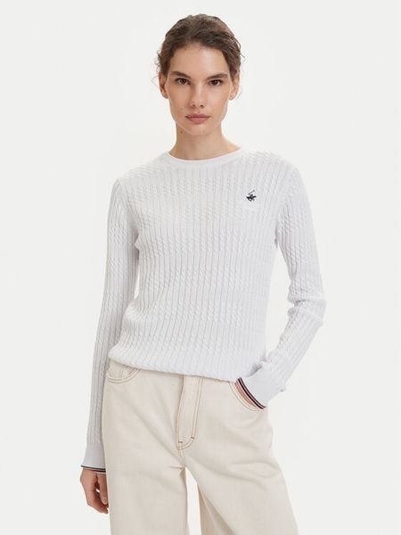 Beverly Hills Polo Club Sweter P-SS26W-M537390 Biały Regular Fit. Białe swetry klasyczne damskie Beverly Hills Polo Club, m, z bawełny, bez kołnierzyka. Za 269.99 zł.