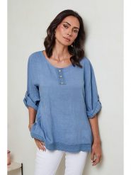 Le Monde du Lin Lniana koszulka w kolorze błękitnym rozmiar: 34/36. Niebieskie bluzki damskie Le Monde du Lin, bez wzorów, z koronki, bez kołnierzyka. Za 143.99 zł.