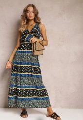Czarno-Granatowa Sukienka z Wiskozy Maxi w Fantazyjny Print Cannida. Czarne sukienki damskie Renee, na lato, l, bez wzorów, z wiskozy, bez kołnierzyka, bez ramiączek, maxi. W wyprzedaży za 59.49 zł.