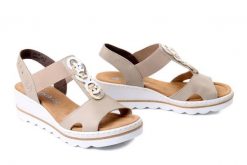 RIEKER 67498-62 beige, sandały damskie. Brązowe sandały damskie Rieker, bez wzorów, bez obcasa. Za 319.90 zł.