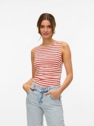 Vero Moda Top w kolorze biało-czerwonym rozmiar: S. Białe topy damskie Vero Moda, s, bez wzorów, bez kołnierzyka. Za 79.03 zł.