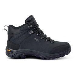 Burrell Skórzane męskie wodoodporne buty turystyczne Vibram. Czarne buty sportowe na co dzień męskie Regatta, bez zapięcia, trekkingowe. Za 549.99 zł.