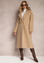 Beżowy Długi Płaszcz Jednorzędowy o Kroju Oversize Vlekoma. Brązowe płaszcze damskie Renee, bez wzorów, z poliesteru, eleganckie. Za 219.99 zł.
