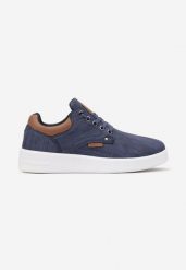 Niebieskie Sznurowane Buty Sportowe przed Kostkę ze Wstawkami z Ekoskóry Fastena. Niebieskie buty sportowe na co dzień męskie Born2be, bez zapięcia. Za 99.99 zł.