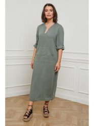 Curvy Lady Lniana sukienka w kolorze khaki rozmiar: 48/50. Brązowe sukienki damskie Curvy Lady, bez wzorów, ze lnu, klasyczne, bez kołnierzyka, bez ramiączek, maxi. Za 136.13 zł.