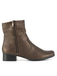 Rieker Botki 78656-90 Brązowy. Brązowe botki damskie Rieker, ze skóry, bez obcasa, na płaskiej podeszwie, bez zapięcia. Za 319.99 zł.