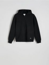 Zapinana bluza z kapturem - czarny. Czarne bluzy z kapturem męskie Reserved, l, z bawełny. W wyprzedaży za 89.99 zł.