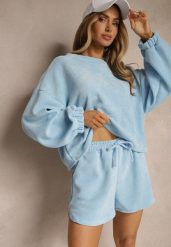 Niebieski Basicowy Komplet Szorty i Bluza Novirissa. Niebieskie bluzy bez kaptura damskie Renee, bez wzorów, z materiału. Za 129.99 zł.