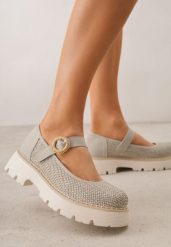 Zielone Skórzane Półbuty Mary Jane w Stylu Chunky Zdobione Plecionką Morxina. Zielone półbuty damskie Renee, z aplikacjami, z jeansu, retro, bez obcasa. Za 79.99 zł.