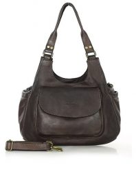 Włoska torebka skórzana z kieszenią z przodu retro bag handmade - MARCO MAZZINI ciemny brąz caffe. Torebki klasyczne damskie bez wzorów, ze skóry, bez dodatków. Za 649.00 zł.