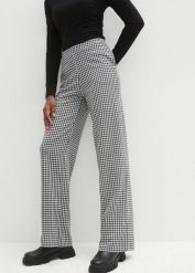 Spodnie ze stretchem w pepitkę, WIDE. Czarne spodnie materiałowe damskie bonprix, bez wzorów. Za 124.99 zł.