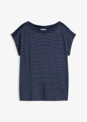 T-shirt z lejącej wiskozy z satynowym karczkiem. Niebieskie t-shirty damskie bonprix, bez wzorów, z satyny, bez kołnierzyka. Za 99.99 zł.