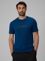 4F T-shirt regular z nadrukiem męski - granatowy S. Niebieskie t-shirty męskie 4f, m, bez wzorów, z bawełny, bez kołnierzyka. Za 59.99 zł.