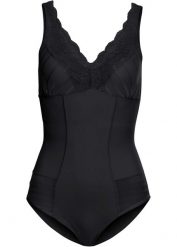 Body shape, średni stopień modelowania sylwetki. Czarne body damskie bonprix, z aplikacjami, z koronki. Za 132.99 zł.