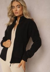 Czarna Bluza na Suwak Ocieplana Polarem z Kołnierzem Imerulia. Czarne bluzy bez kaptura damskie Renee, uniwersalny, z polaru. Za 44.99 zł.