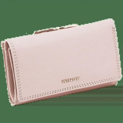 Damski portfel skórzany WINGS z ochroną RFID o pojemnym wnętrzu PINK. Czerwone portfele damskie Wings, bez wzorów, ze skóry. Za 149.90 zł.