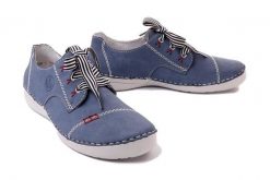 RIEKER 52520-14 blue, półbuty damskie. Niebieskie półbuty damskie Rieker, bez wzorów, bez obcasa. Za 319.90 zł.