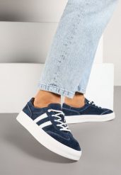 Granatowe Skórzane Sneakersy Typu Klasyczne Tenisówki na Grubej Podeszwie Eleavine. Niebieskie trampki i tenisówki damskie Born2be, bez wzorów, z jeansu. Za 179.99 zł.